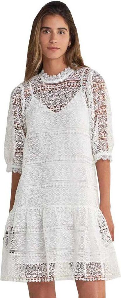 Salsa Jeans Lace Kleid Mit 3/4-ärmeln Weiß S Frau Weiß S