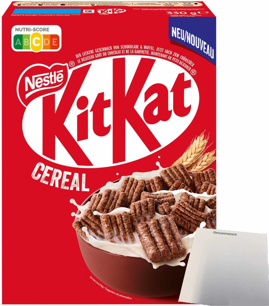 KITKAT Cereal Cerealien Frühstückcerealien aus Vollkornweizen mit der typischen KITKAT-Waffel (330g Packung) + usy Block