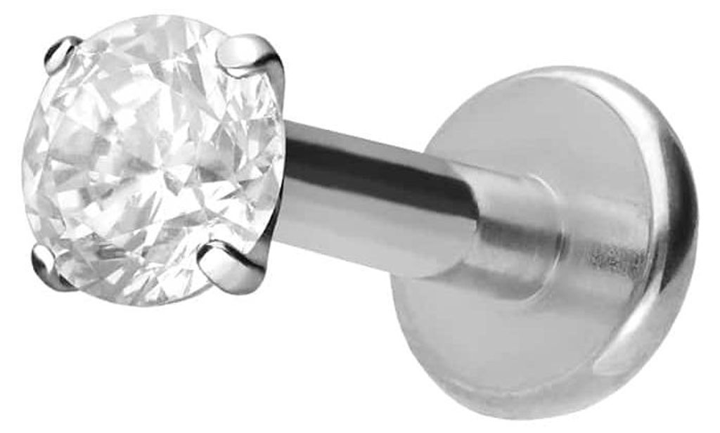 Ohrpiercing, Nasenpiercing Titan Labret mit Innengewinde EINGEFASSTER KRISTALL Silber Stablänge: 8mm | Stabstärke: 1,6mm | Kristallgröße: 3mm