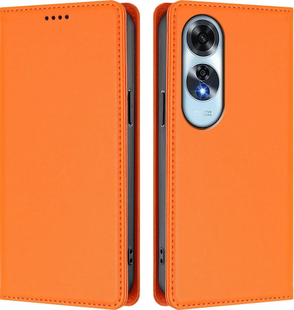 Handyhülle für Oppo A60 4G, Kunstleder Klapphülle Stoßfeste Magnetische Hülle mit Ständer Orange