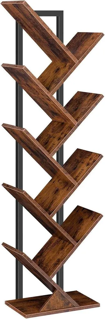 Bibliothèque Arbre HOOBRO à 9 Niveaux, Métal et Brun Vintage, 116 cm
