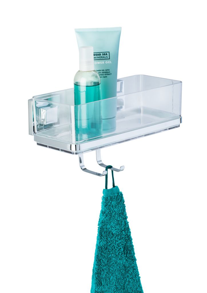 WENKO Edelstahl Bad Wand Ablage Regal Bad Küchen QUADRO Haken ohne bohren Dusche