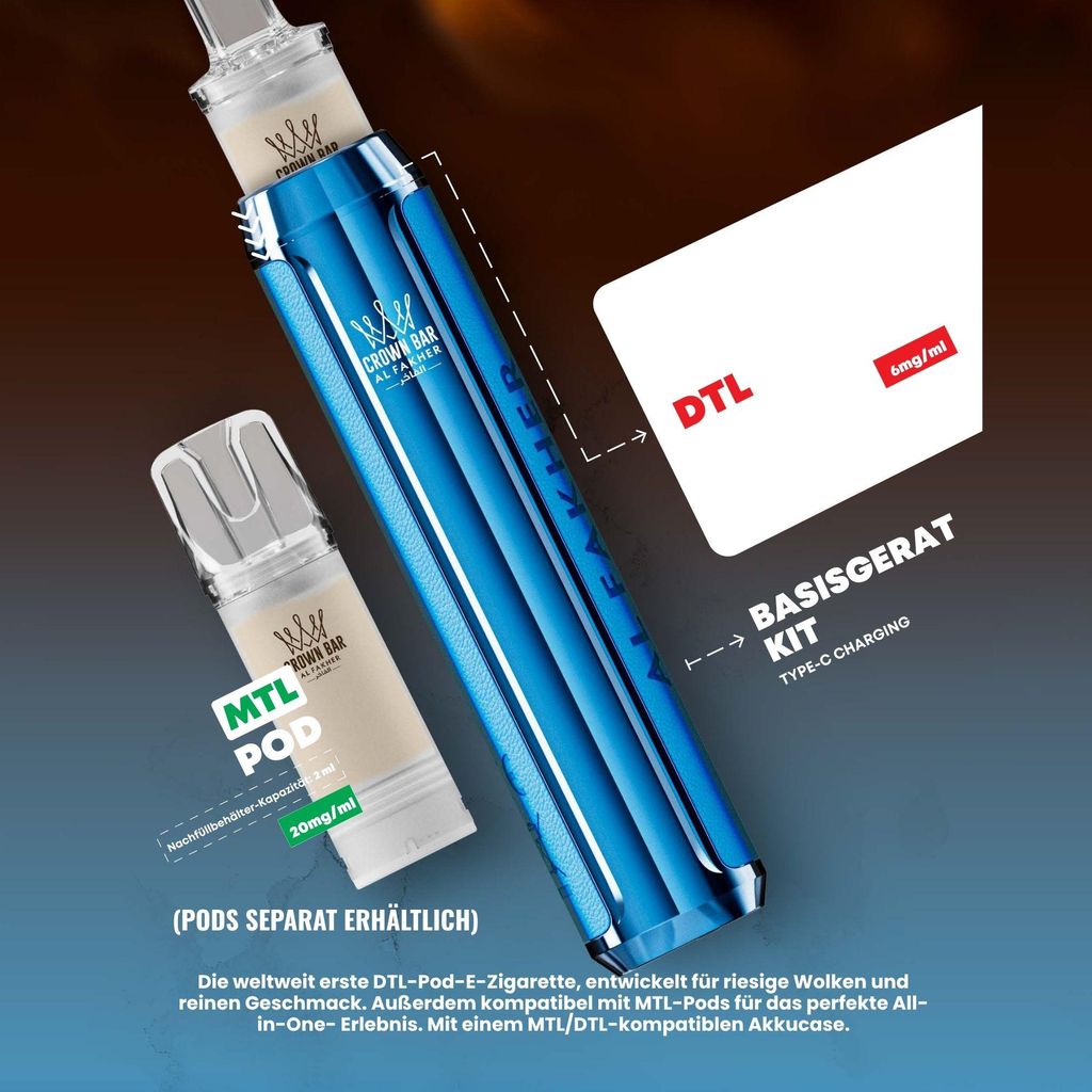 al fakher crown bar nachfüllbehälter Al Fakher Crown Bar 600 Pod Kit Lila – 500 mAh Akkuträger