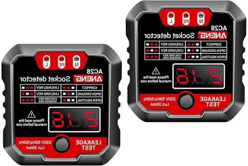 Testeur de prise 198-250V avec test RCD et voltmètre LCD rétroéclairé