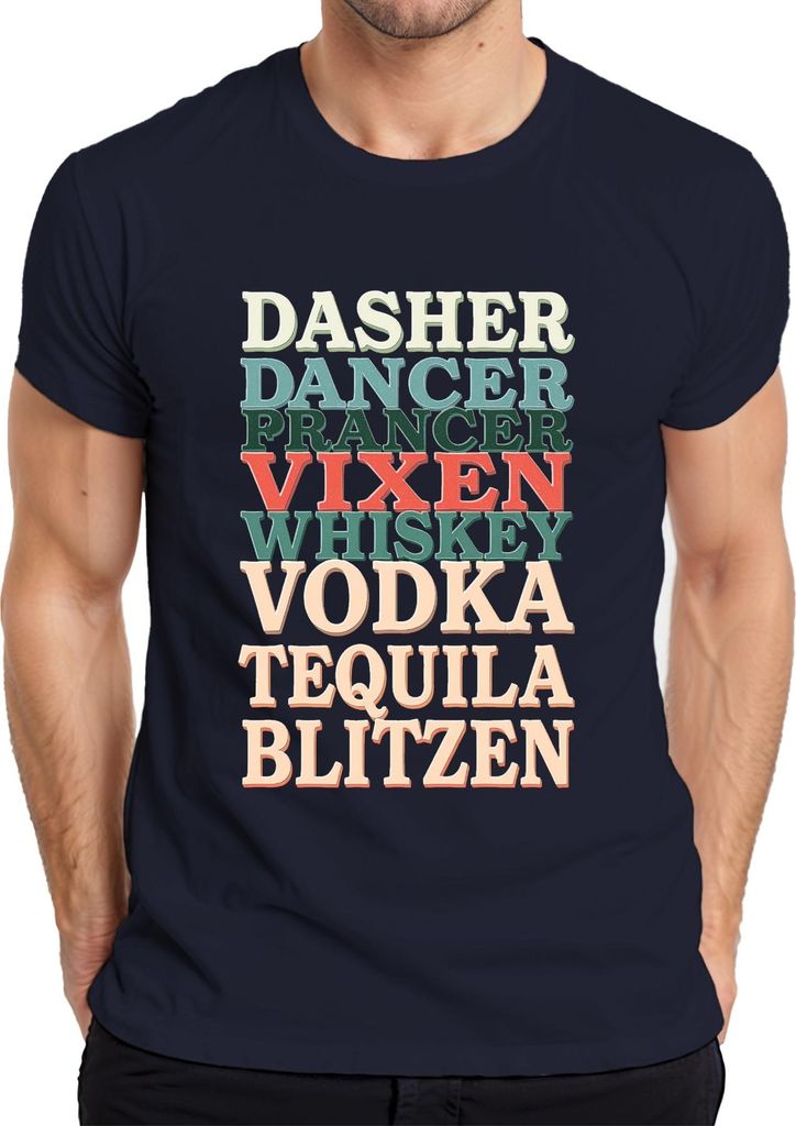 Dasher Dancer Prancer Vixen Whiskey Weihnachtsparty Lustig Retro Herren T-Shirt, Navy, 3XL