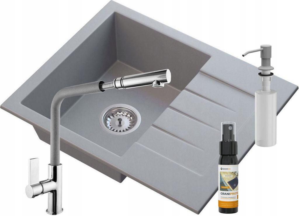 Granitan | Granitspüle MILANO - Beige - Einbau mit Armatur und Dosierer - Hochwertiges Design