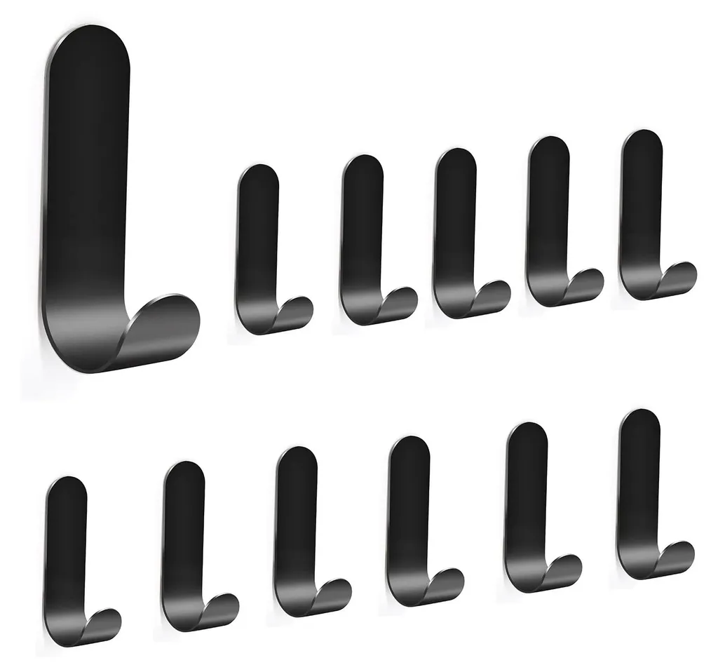 Patères murales adhésives noires en acier inoxydable SUS304 lot de 12