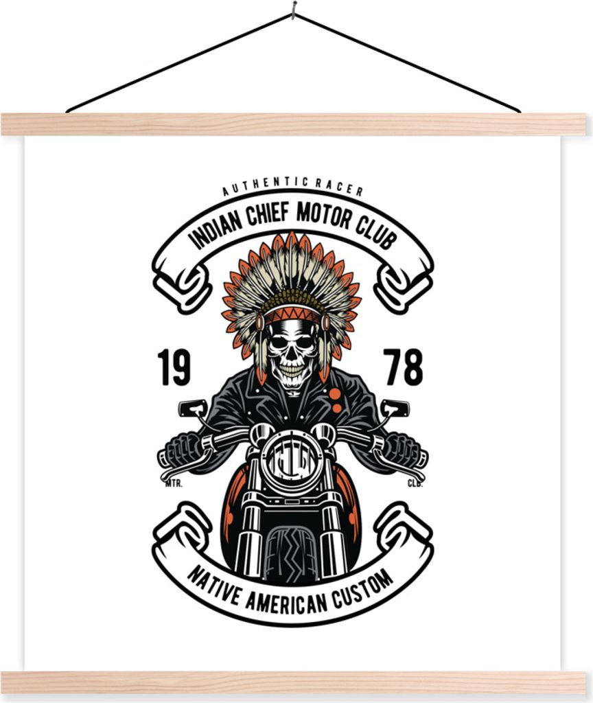 MuchoWow Textilposter Skelett - Indianer - Retro 40x40 cm mit holzfarbenen Rahmen - Posterleiste