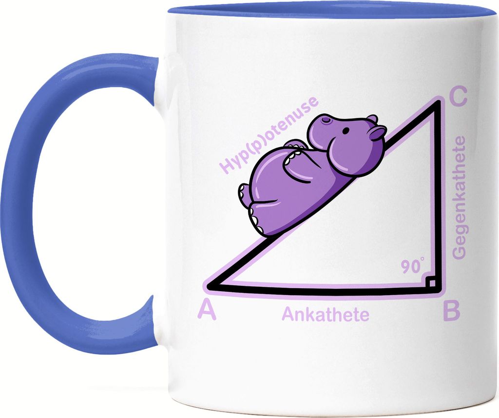 Rechtwinkliges Dreieck Tasse Blau Hyppotenuse Pythagoras Satz Nilpferd Lustig Geschenkidee Mathe