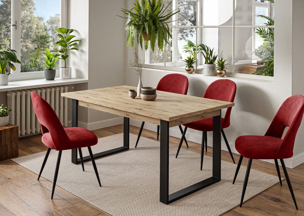 Möbelset ART- O Artisan Eiche, Polsterstoff:Rot Velvet