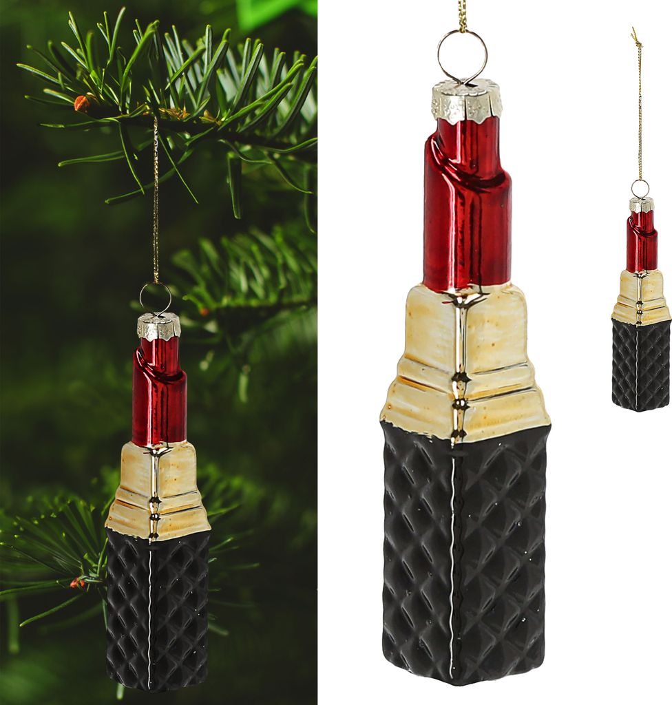 Christbaumschmuck Lippenstift Glas 12x2,6cm bunt Baumschmuck Anhänger Weihnachtsschmuck