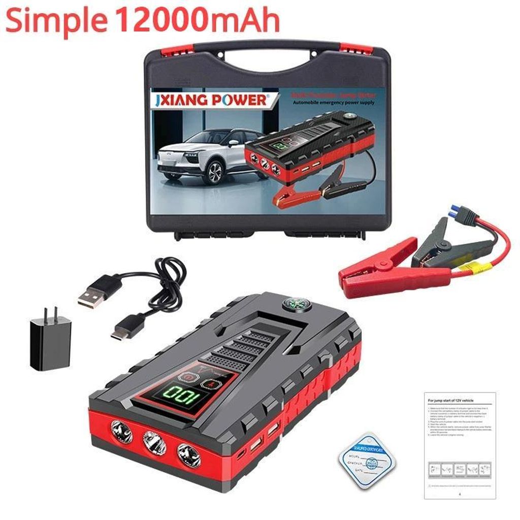 Starthilfe Powerbank - Batterie-Booster 12 V - Akkukapazität 10000–12000 mAh - Spitzenstrom >1200 A - Anzahl Zellen 5 - Wirkungsgrad 85–90 % -...
