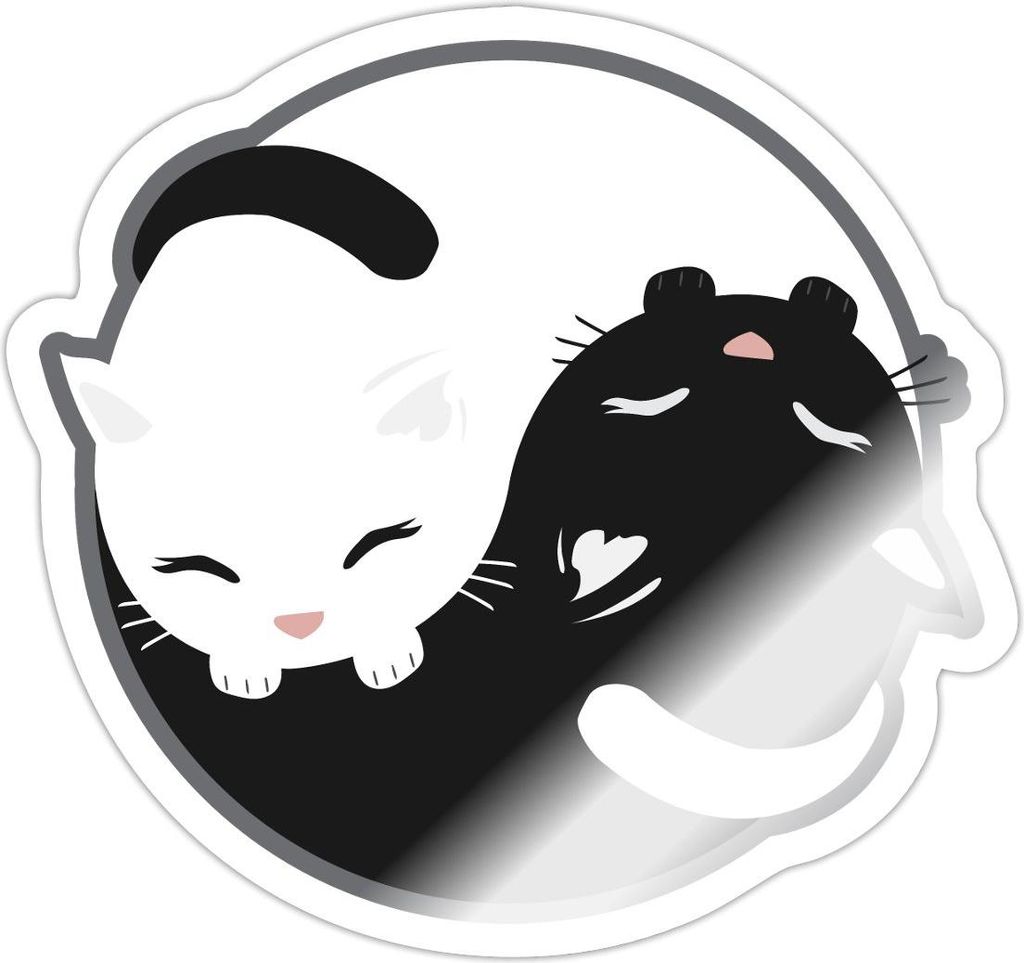 Spreadshirt Katze Yin Yang Comic Sticker Aufkleber, 10 x 10 cm, Weiß glänzend