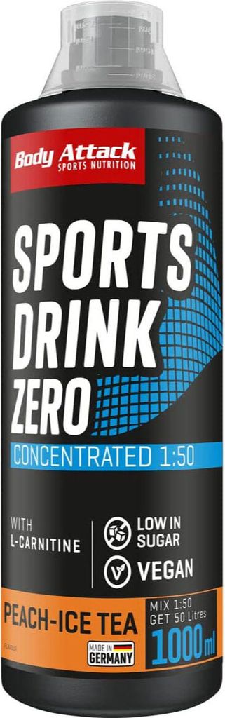 Body Attack Sports Drink Zero 1000ml Ice Tea Pfirsich