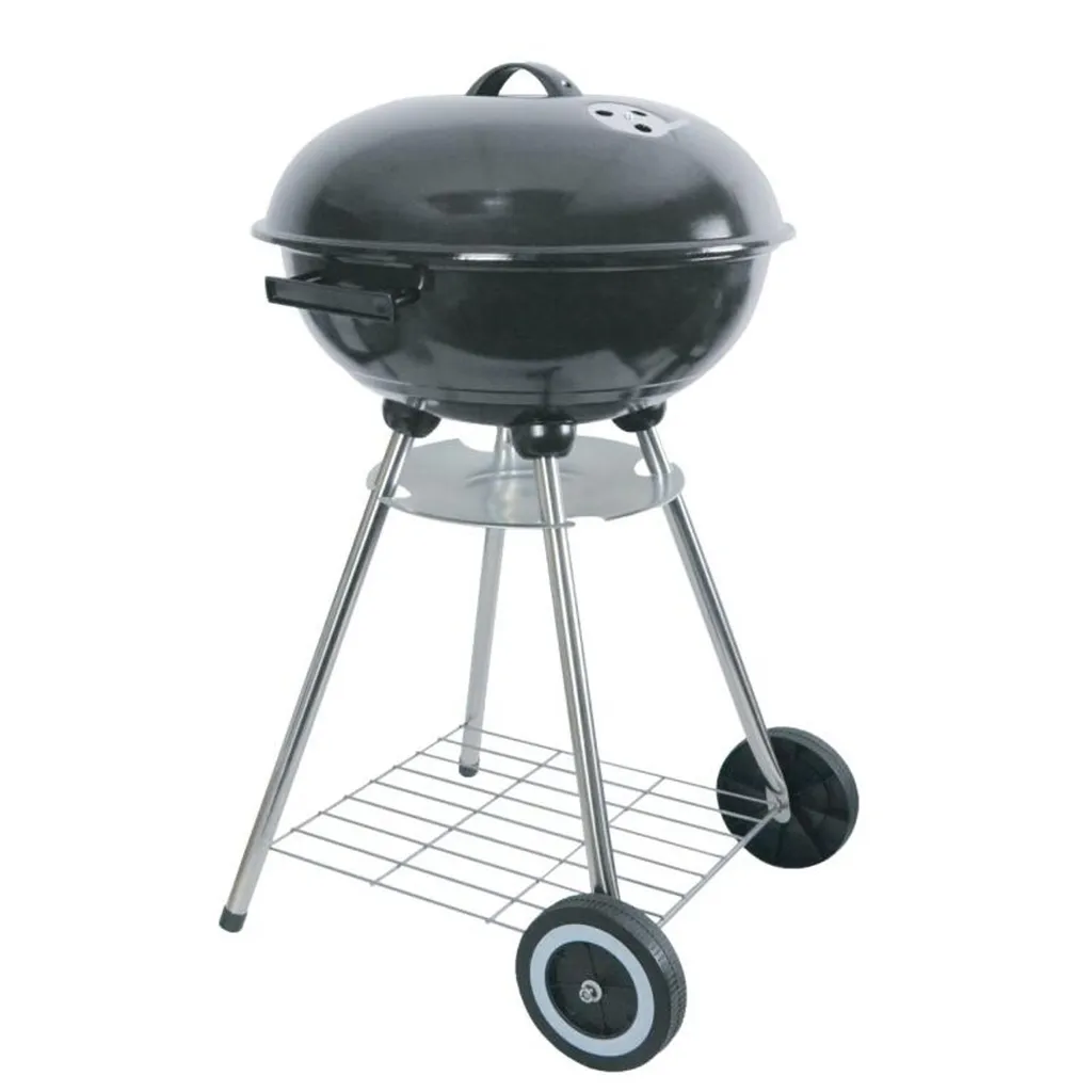 Barbecue boule émaillé noir Ø45cm H82cm avec chariot et 2 étagères