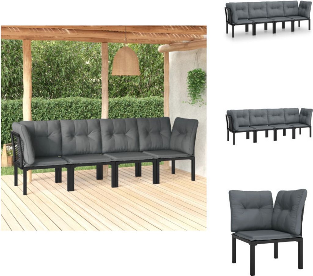 vidaXL 4-tlg. Garten-Lounge-Set Schwarz und Grau Poly Rattan - Gartenmöbel-Sets