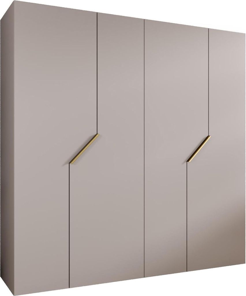 MEBLE KRYSPOL Schrank 200x202x52 cm mit Kleiderstange, 4xTür, ANDREW, Kaschmir, Griff Gold