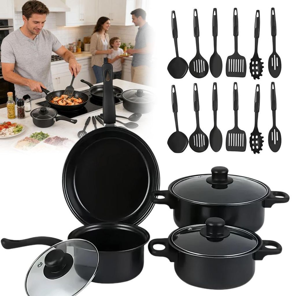 Kochtopf Set 16-teilig Hochwertiges Topfset für Induktion Glaskeramik & Gas Antihaftbeschichtung Kochtöpfe mit Glasdeckel & Küchenhelfer Töpfe &