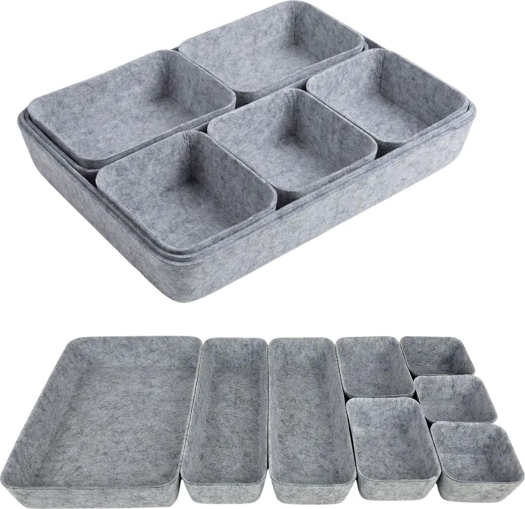 Filz Schubladen Organizer 8er Set, Aufbewahrungs- & Sortierboxen, Filzboxen Ordnungssystem Büro, Bad & Schminke, Hellgrau