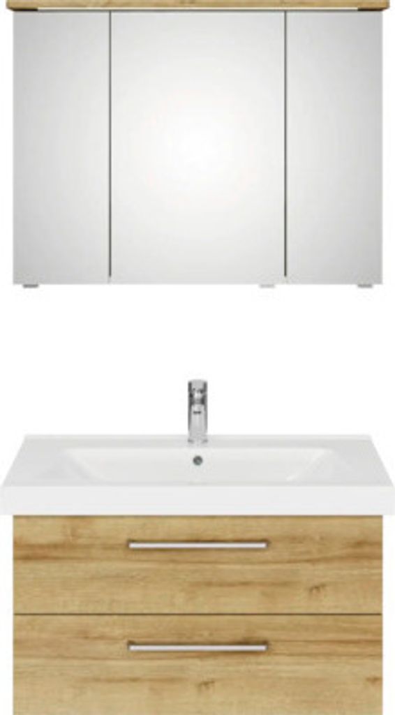 Badmöbel-Set Pelipal Sunline 105 BxHxT 95 x 200 x 46,5 cm Frontfarbe Eiche riviera mit Keramik-Waschtisch Waschtischunte
