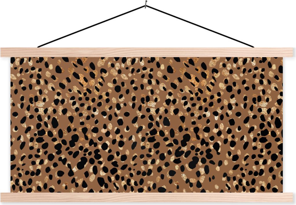 MuchoWow Textilposter - Tiermuster - Leopard 60x30 cm mit holzfarbenen Rahmen - Dekoration