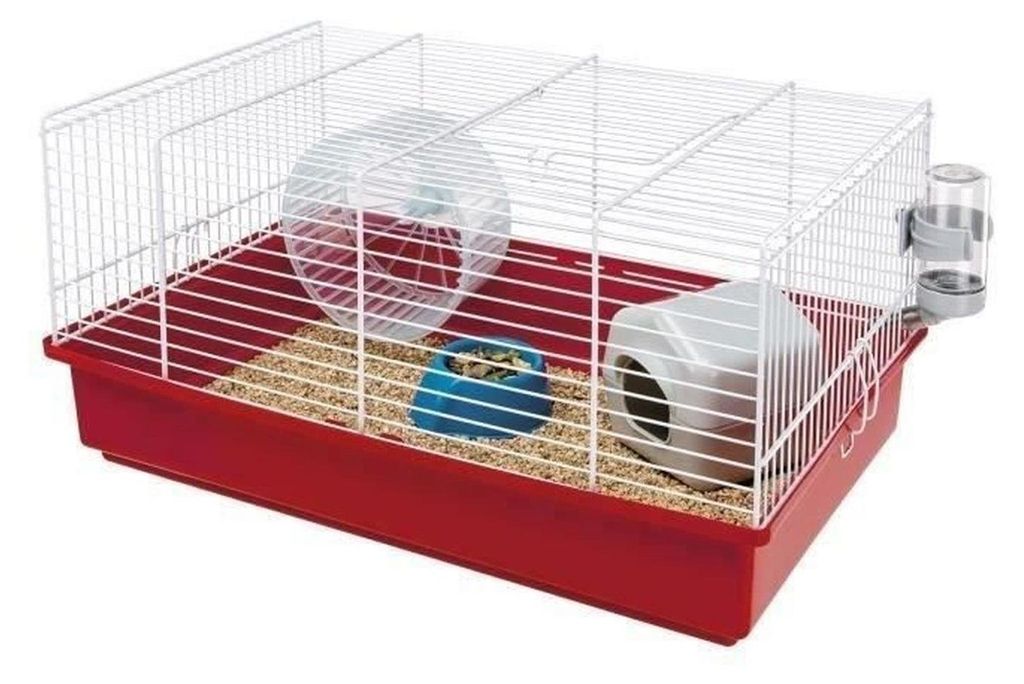 Hamsterkäfig 46 x 29 x 23 cm – Laufrad, Futternapf, Häuschen, Trinkflasche
