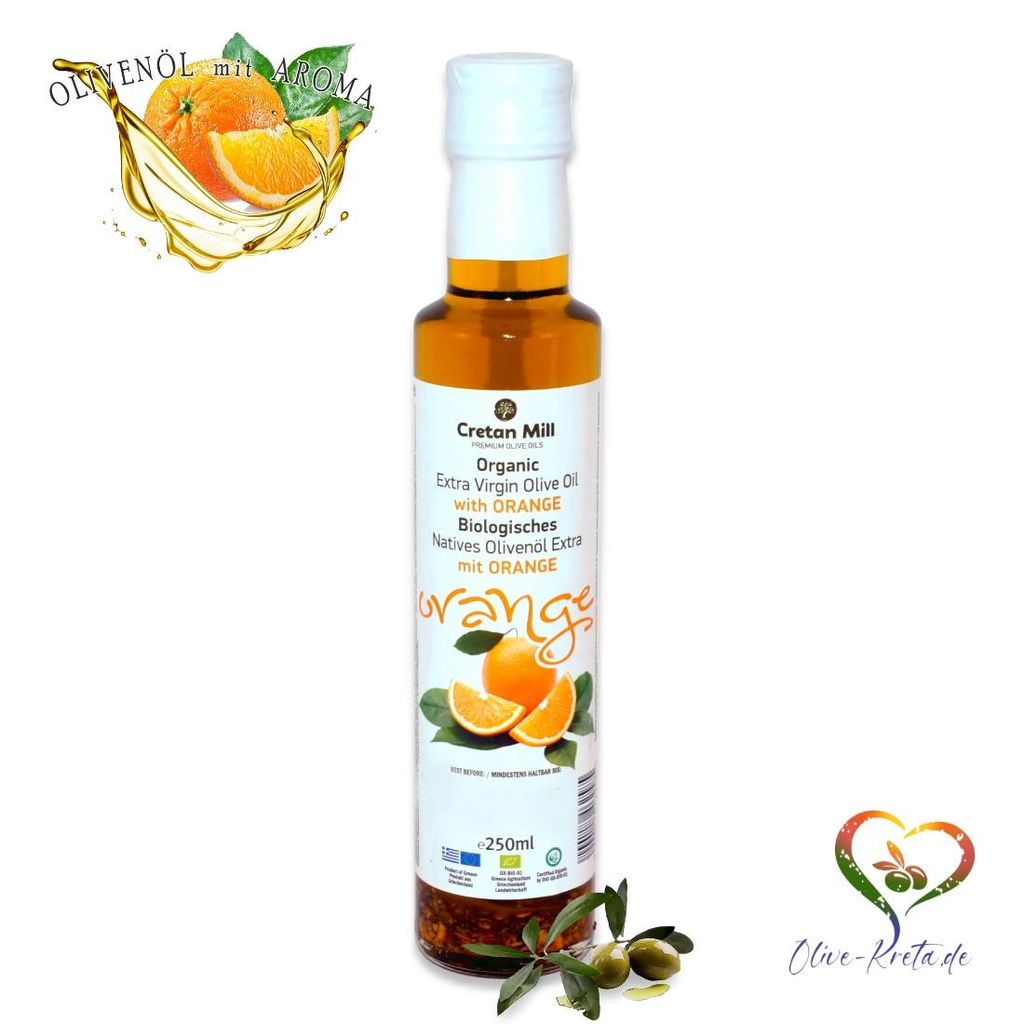 CRETAN MILL 15872 Organic Olivenöl mit Kräuteraroma ORANGE 250ml Flasche