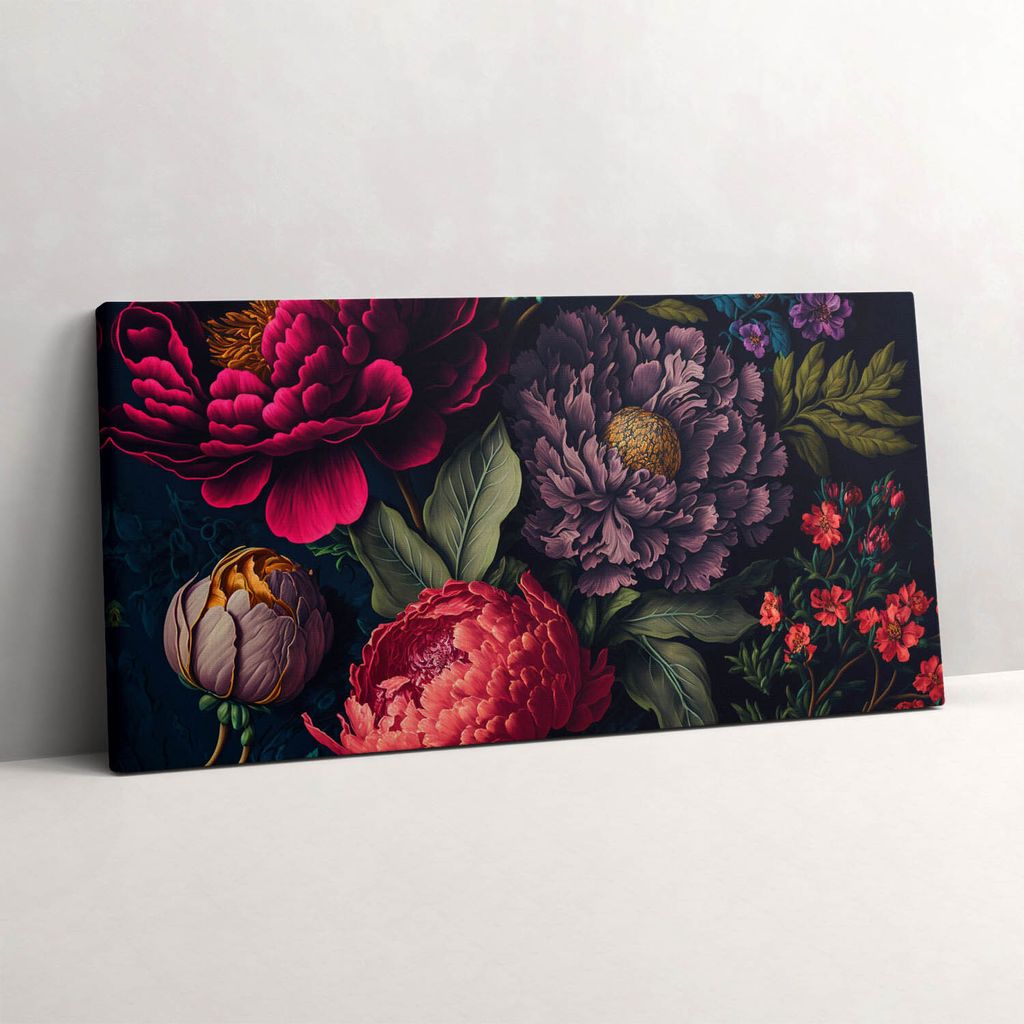 Vintage Bouquet von botanischen Blumen – Leinwandbild Wandbild – 100x50 cm – Leinwandbilder – Wandbilder – Schlafzimmer – Flur