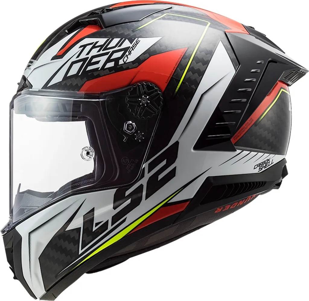 Casque LS2 FF805 Thunder Carbon Anti Fatigue Cervicale Blanc Rouge S