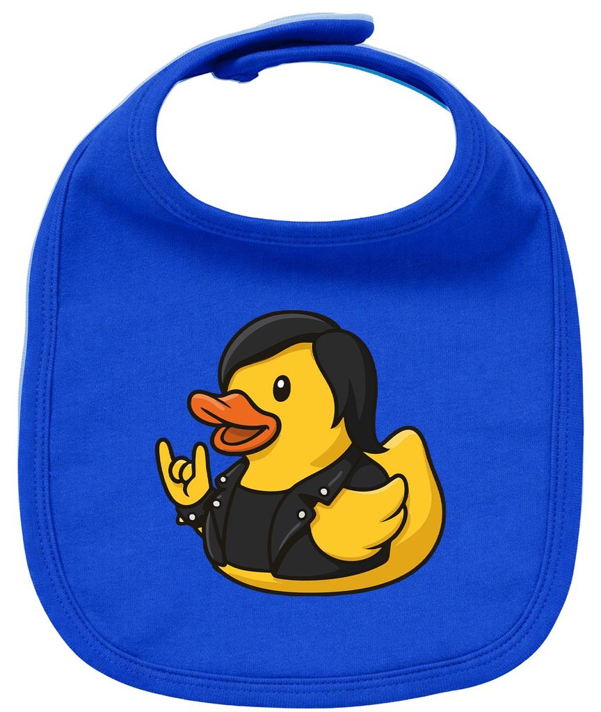 Huuraa Baby Lätzchen Quietscheente Rocker Gummiente Biker Royal Blue Klettverschluss Baumwolle Latz Geschenkidee