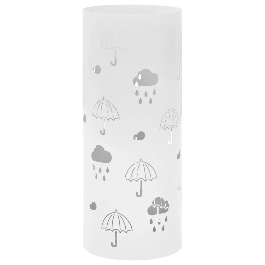 Porte-parapluies design en acier laqué blanc avec bac récupérateur d'eau