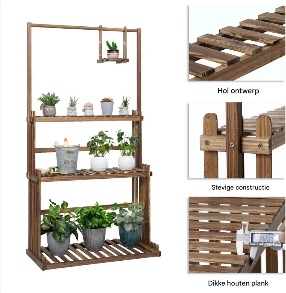 Support plantes bois 3 niveaux Bolt Edge avec barre suspendue modulable - 5
