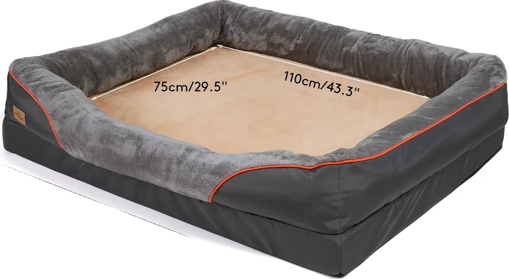 Lit orthopédique pour chien gris XXXL en mousse haute densité déhoussable
