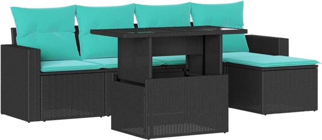 vidaXL 6-teiliges Gartensofa-Set mit Kissen, schwarzes Polyrattan