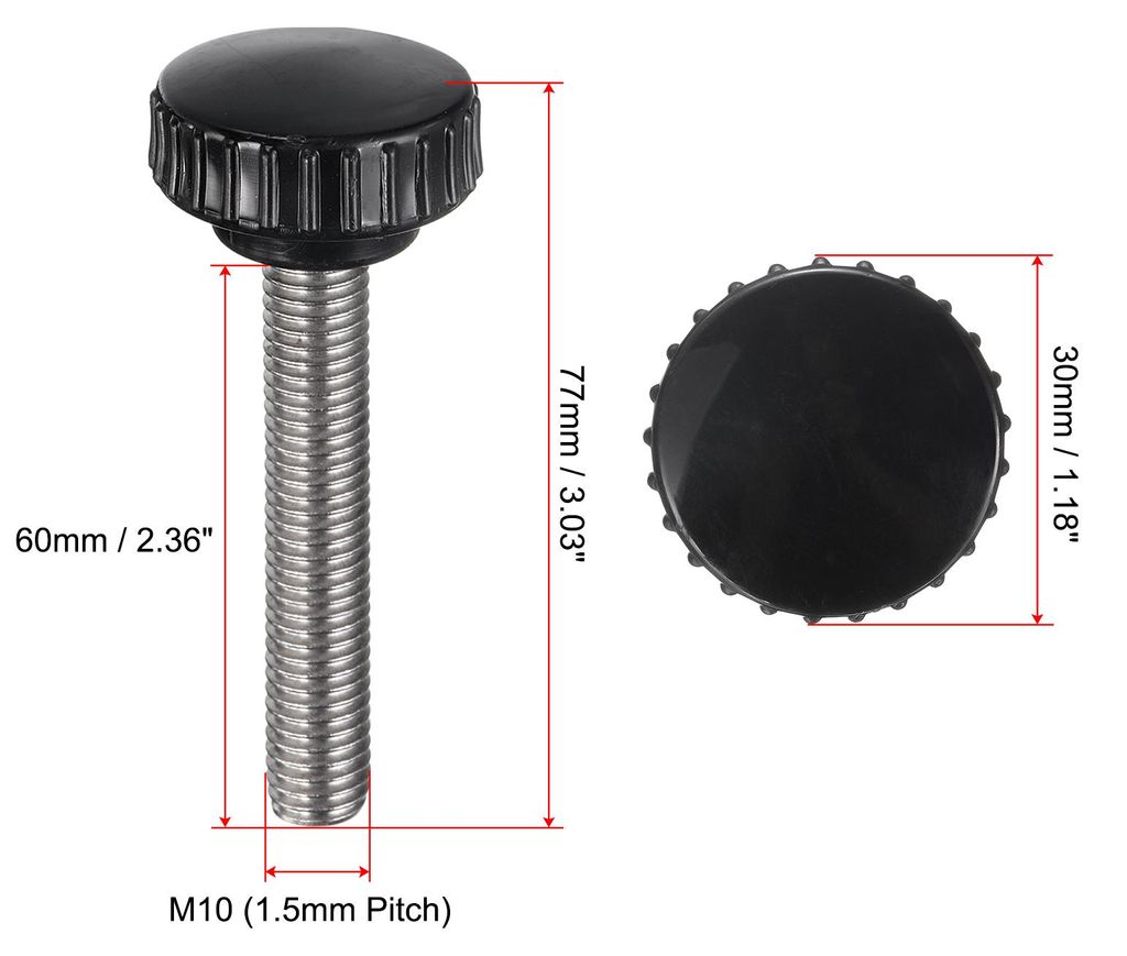 2 Stš¹ck R?ndelschraube mit Gewinde M10 x 60mm Rundkopfschraube Rundgriffschraube Klemmkn?pfe 30mm Handkn?pfe Edelstahl 304 Daumenschrauben Spann...