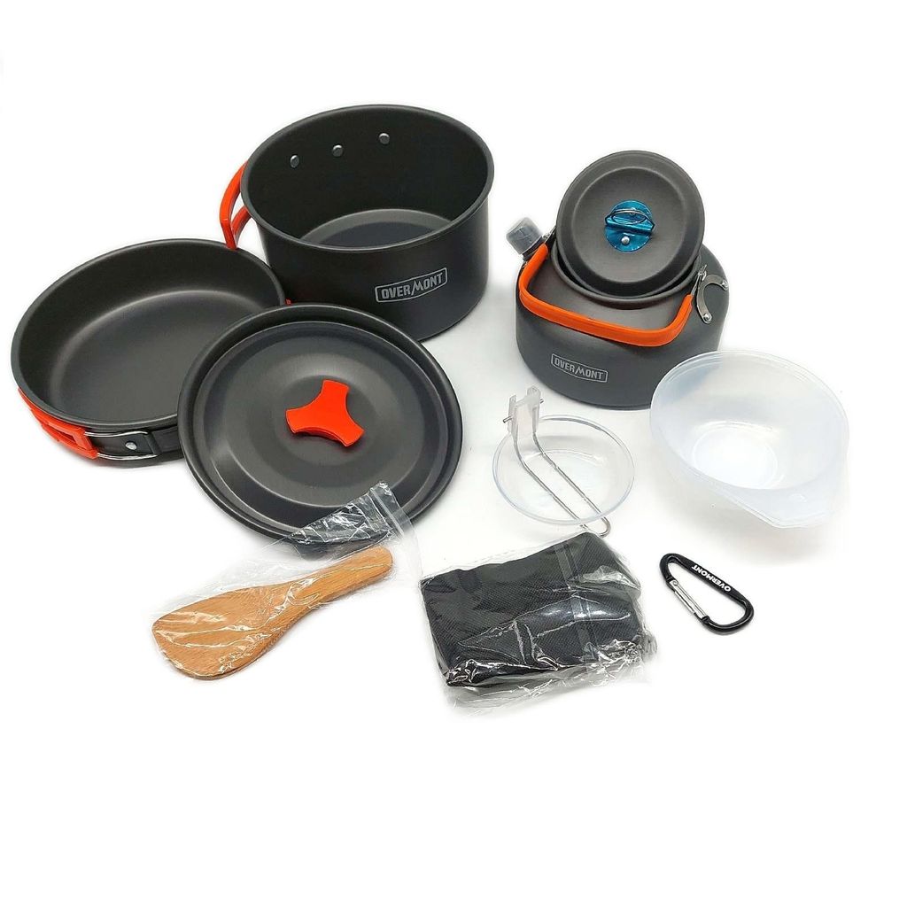 OVERMONT Camping Topfset 14pcs Aluminium Pfannenset Outdoor Kochgeschirr Feuerfest