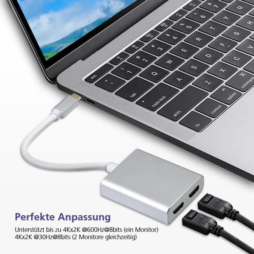 Helos 288384 Splitter USB 3.1 Type-C vers 2x HDMI Premium Argenté