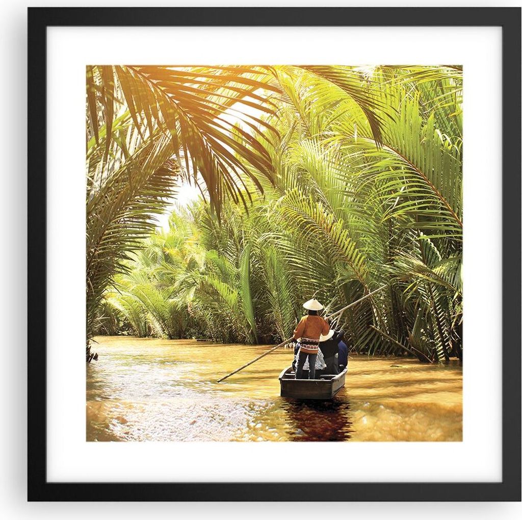 Gerahmtes Poster - Schwarzer Rahmen - Fluss Mekong £ódŸ - 40x40 cm - Wand Bild - Wanddeko - Wandbilder - Kunstposter - Wandposter - Bilderrahmen...