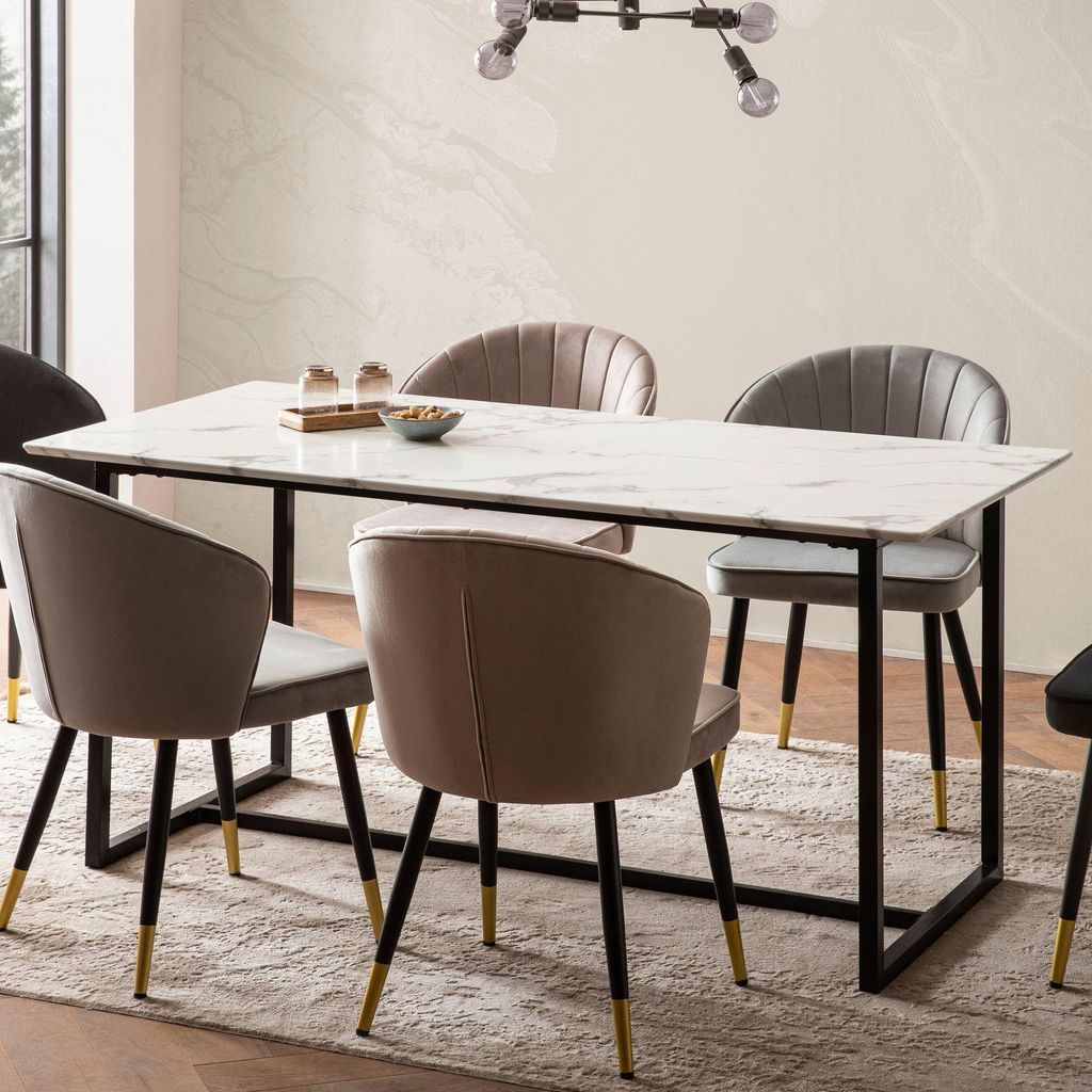 FineBuy Esszimmertisch Weiß 160 cm Esstisch in Marmor-Optik Produktbild 