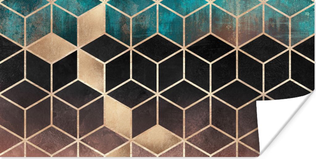 MuchoWow Poster Abstrakt - Würfel - Gold - Muster - Luxus 160x80 cm - Foto Poster