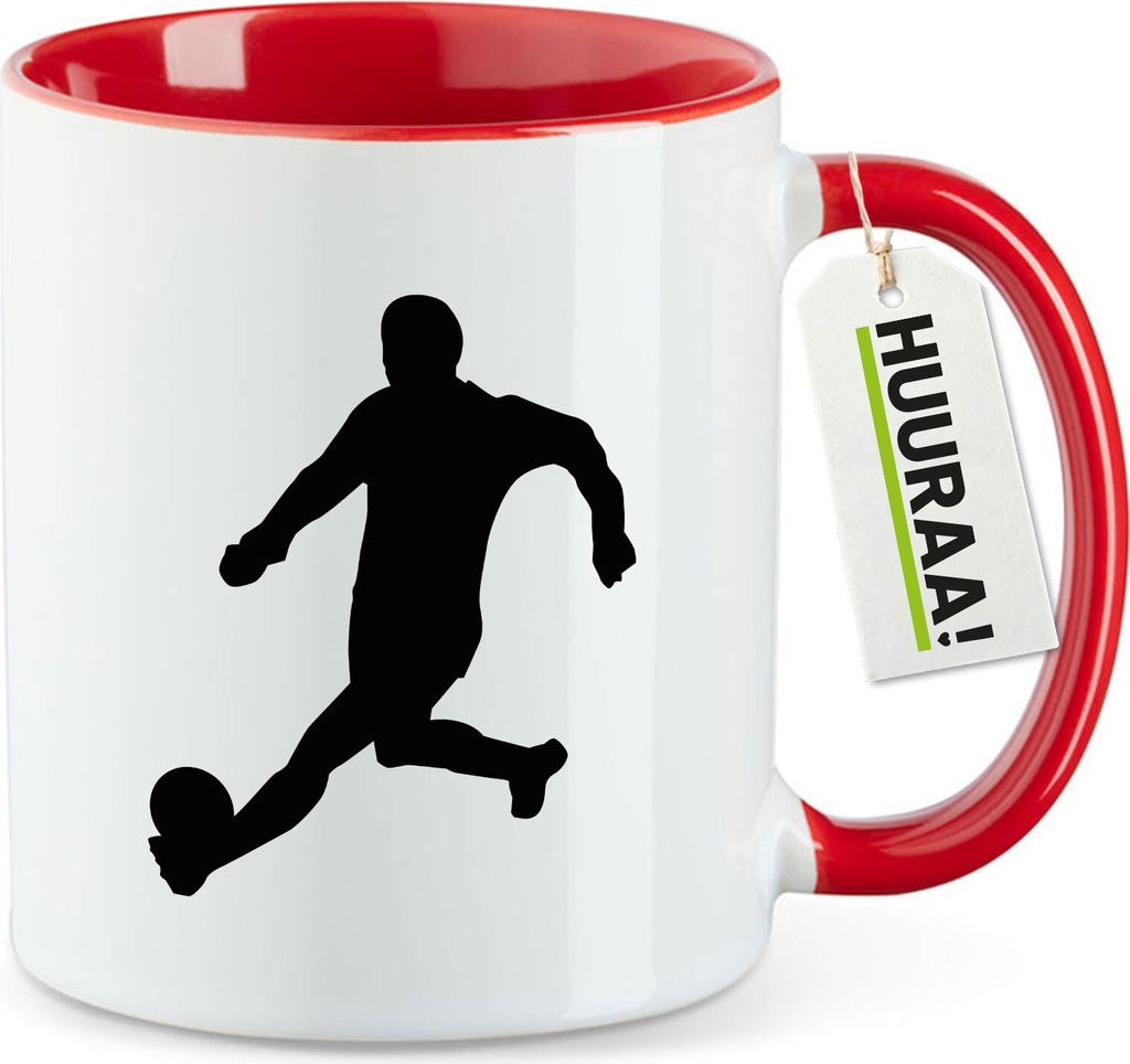 Huuraa Kaffeetasse Fußball Soccer 330ml Rot Keramik Kaffeebecher Geschenkidee