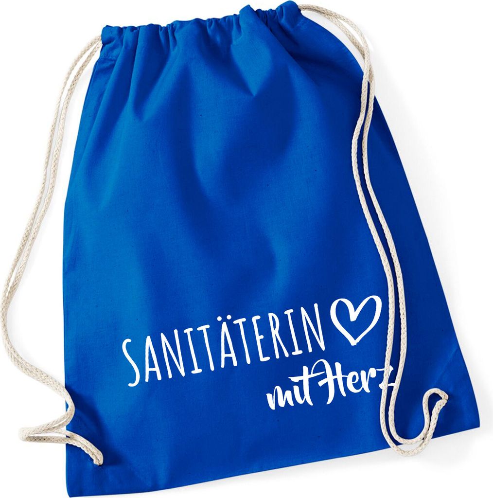 Huuraa Turnbeutel Sanitäterin mit Herz 12 Liter Bright Royal Baumwolle Rucksack Geschenkidee