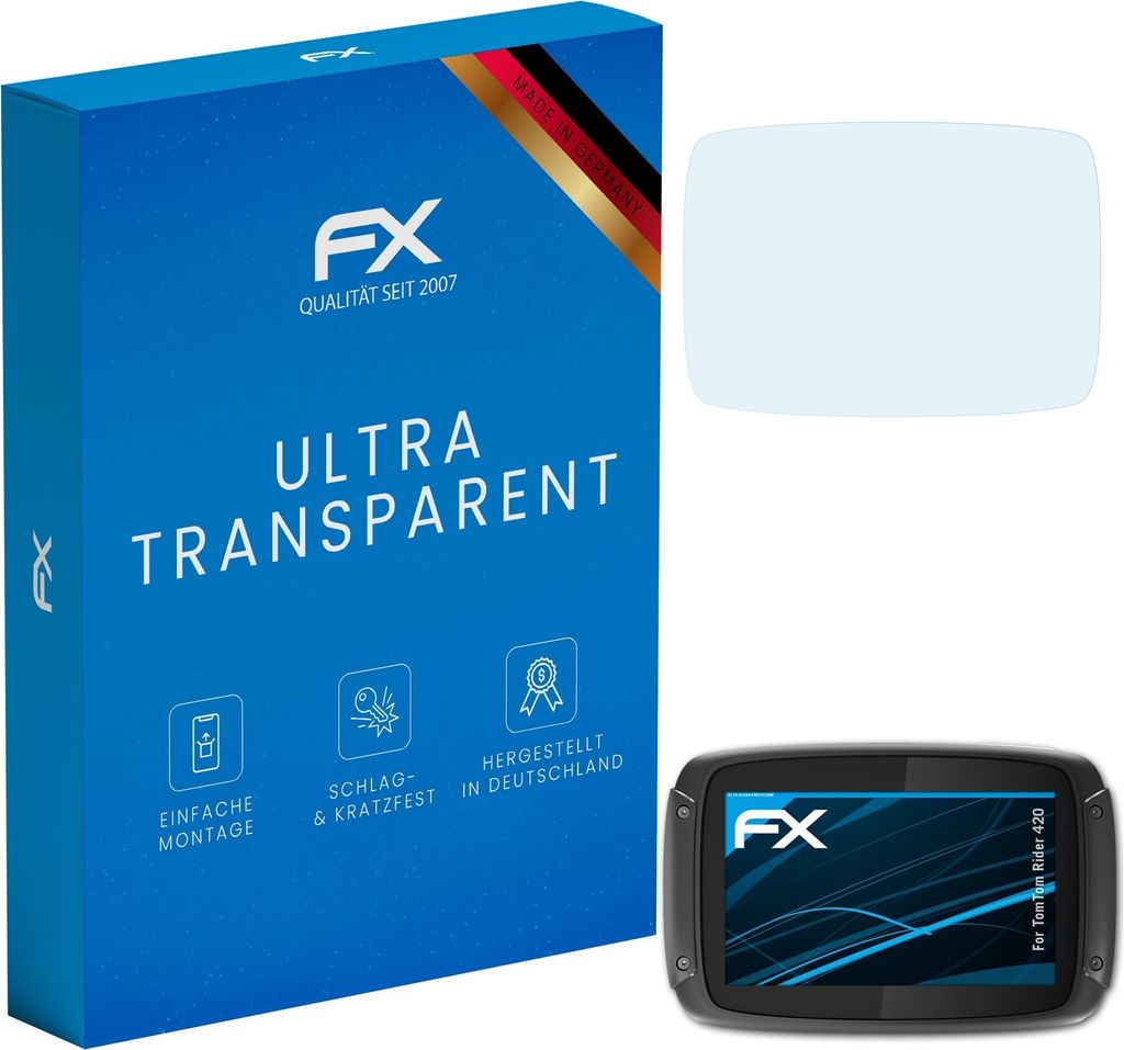atFoliX FX-Clear 3x Schutzfolie kompatibel mit TomTom Rider 420 Displayschutzfolie