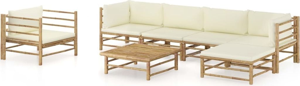 Maison Exclusive - 7-tlg. Garten-Lounge-Set mit Cremeweißen Kissen Bambus