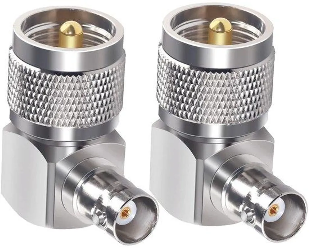 Adaptateur UHF vers BNC PL259 à Angle Droit en Laiton Nickelé Lot de 2