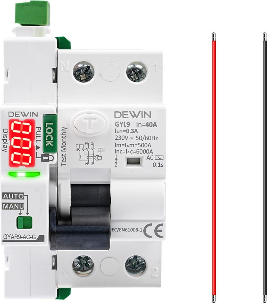 Intelligenter RCCB Leitungsschutzschalter 2-polig 40A 230V mit automatischer Wiedereinschaltung – Schutzschalter für Photovoltaik, Smart Home un...