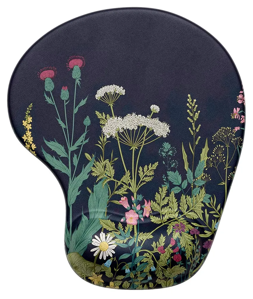 Tapis de souris avec repose-poignet en gel ergonomique motif fleur noire