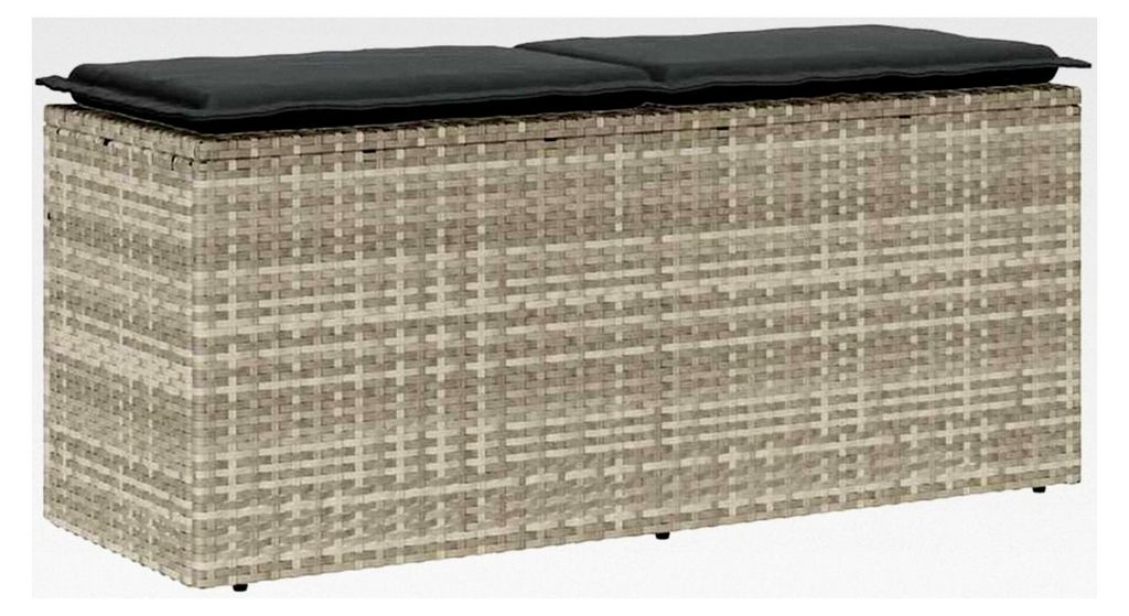 Gartenbank mit Kissen in Hellgrau 110x40x44 cm aus Poly Rattan