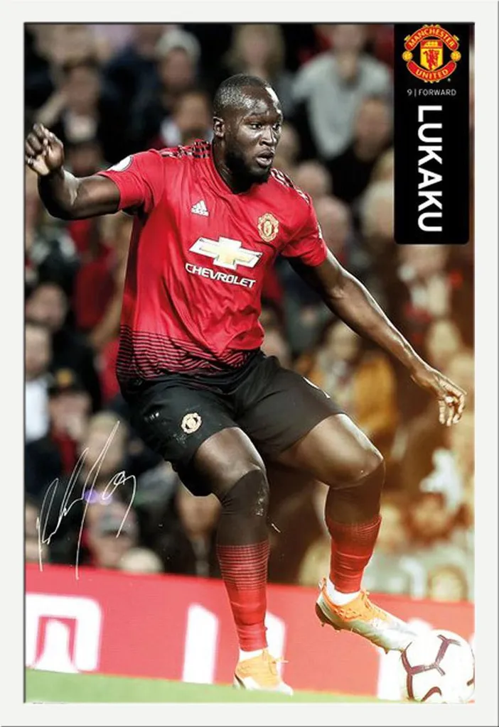 Poster Manchester United Lukaku 18/19 con Cornice Shinsuke MDF Bianco
