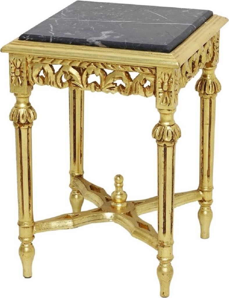 Casa Padrino Barock Beistelltisch Gold / Schwarz - Prunkvoller Massivholz Tisch mit Marmorplatte - Barock Wohnzimmer Möbel